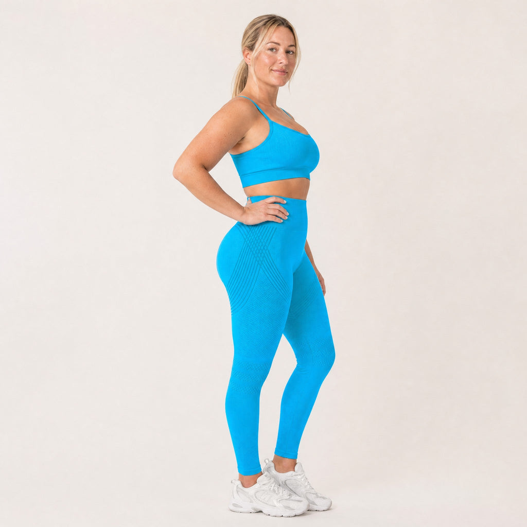 Leggings turquesa vistos de lado