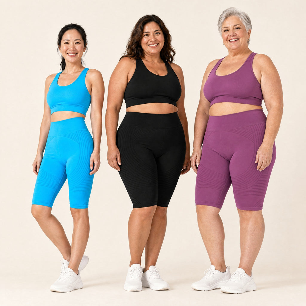 Tres mujeres con shorts y tops a juego